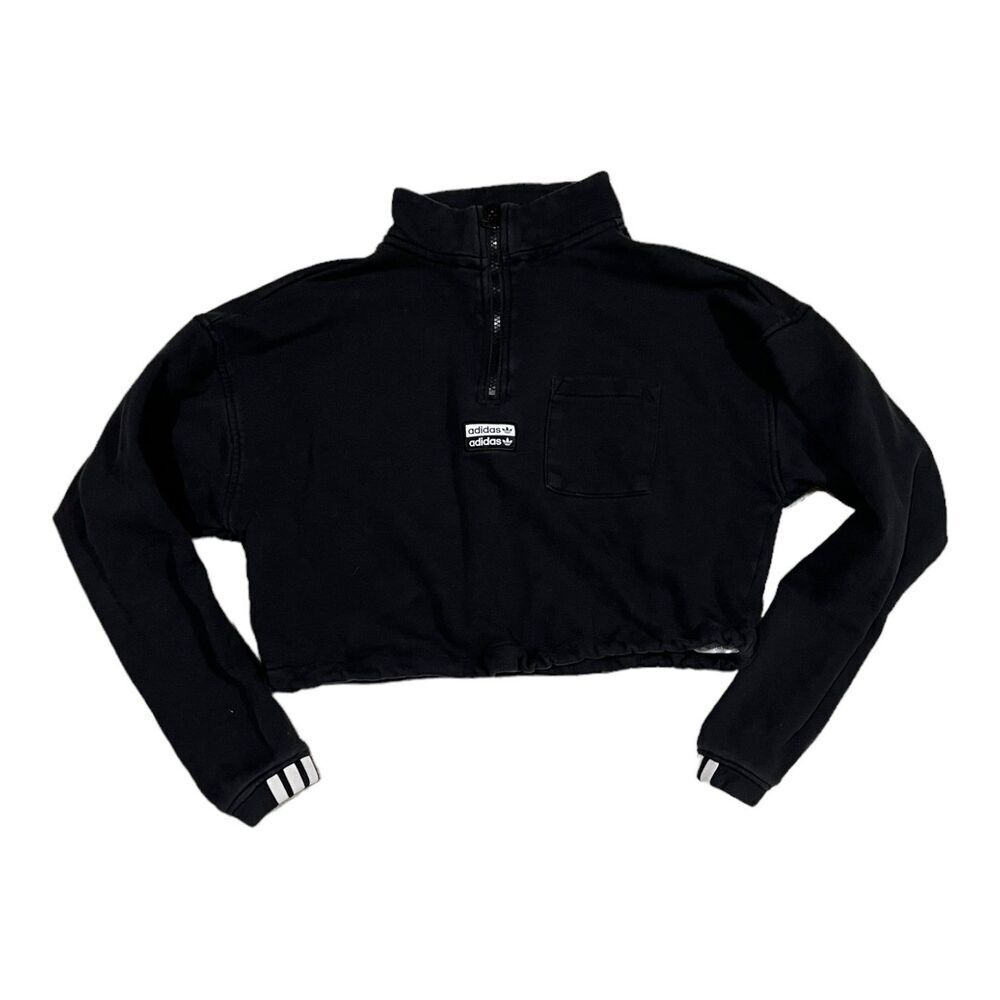 Adidas Originals Black Cropped Athletic Women's 1/2 Zip Sweatshirt M